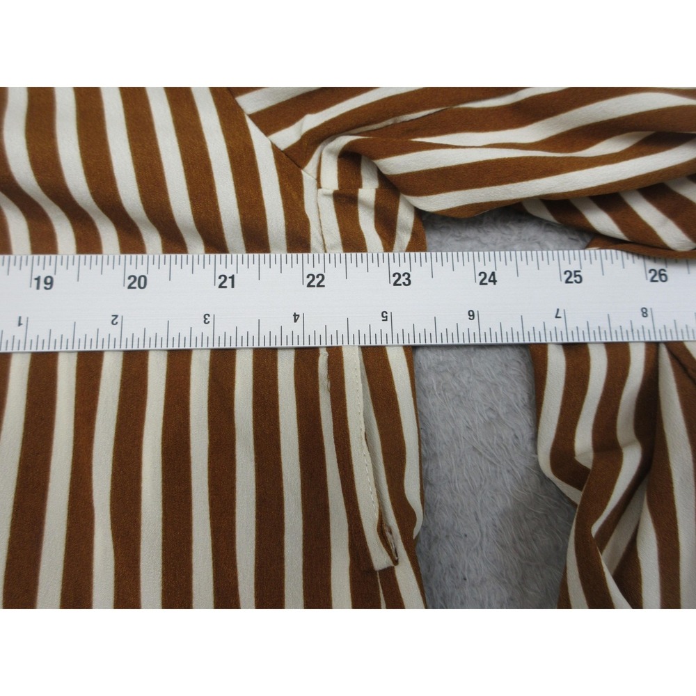 VICI Stripe Shirt Dress Women S Brown White Neutral Relaxed Capsule Quiet Luxury - Picture 14 of 16